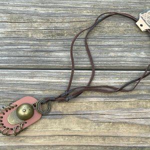Unisex Necklace Bronze Tone HAT Pendant Leather String Necklace Size adjustable